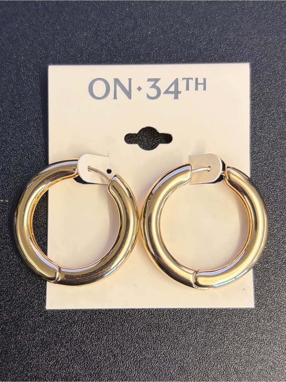 ON·34TH Polished Classic Gold Tone 1 Inch Thick w/Hinge Hoop Earrings NWT